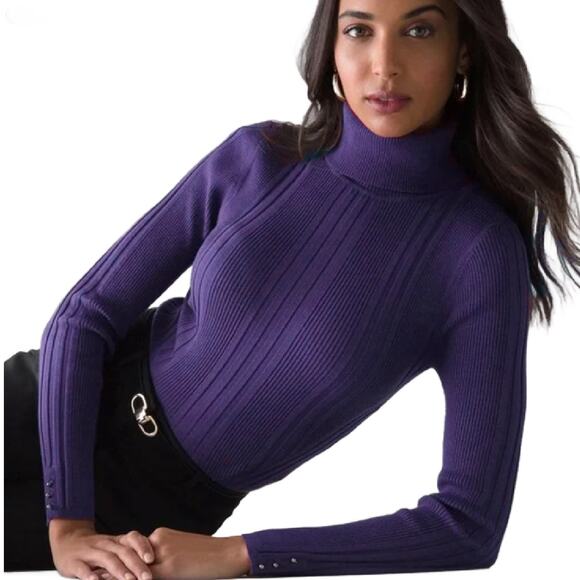 White House Black Market Purple Ribbed Turtleneck Sweater Medium Fitted - Picture 1 of 8